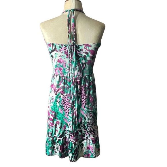 Susie Rose Womens Multicolor Floral Crochet Halter Neck Ruffle Dress Large - Picture 2 of 9